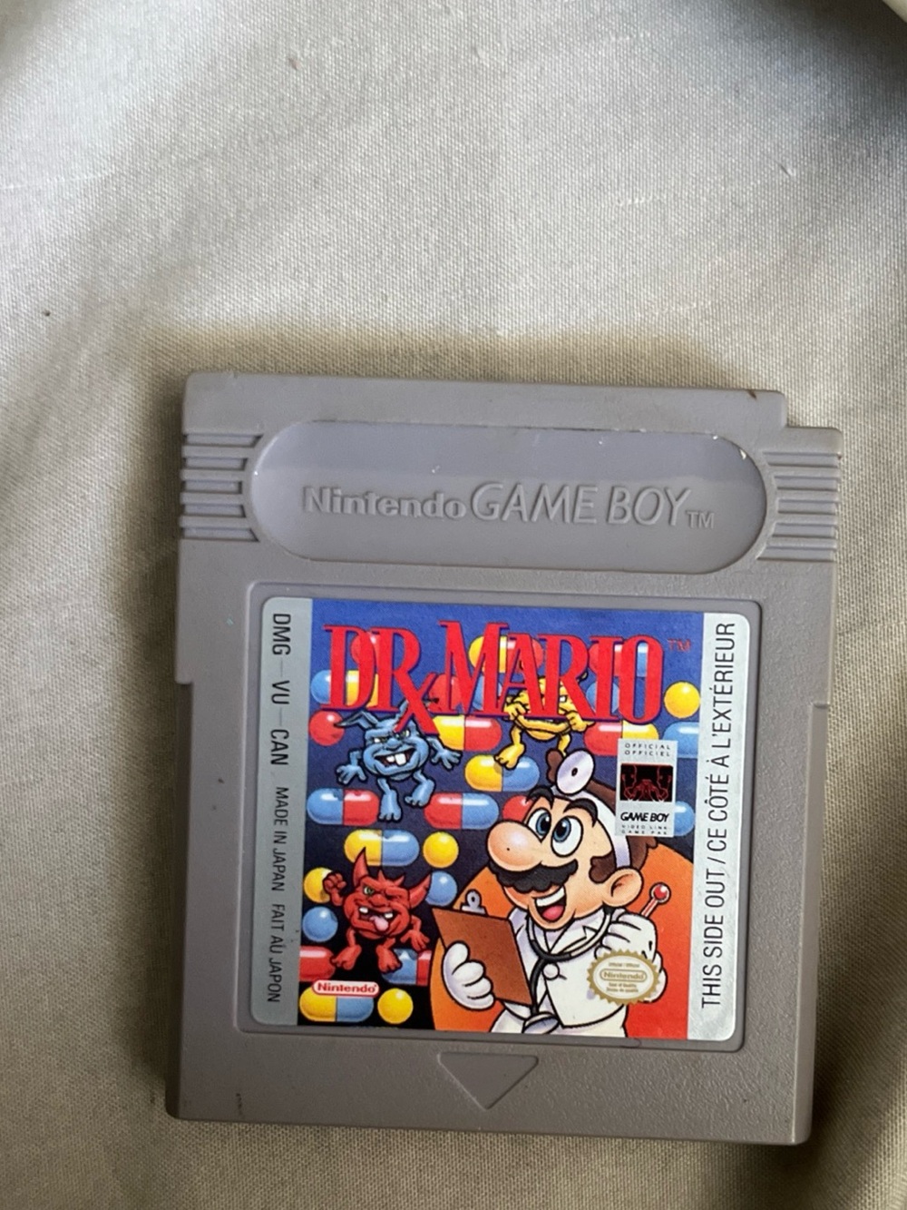 Nintendo Game Boy Gray Dr. Mario Cartridge with vibrant Colorful Label